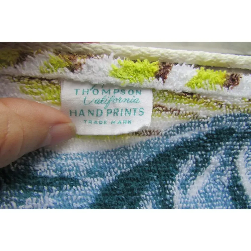 Dundee Oversize Beach Towel Hand Printed Bold Blue Green Floral 60x27 Vintage